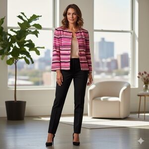 🩷Jones New York 100% Silk Striped Pink Jacket